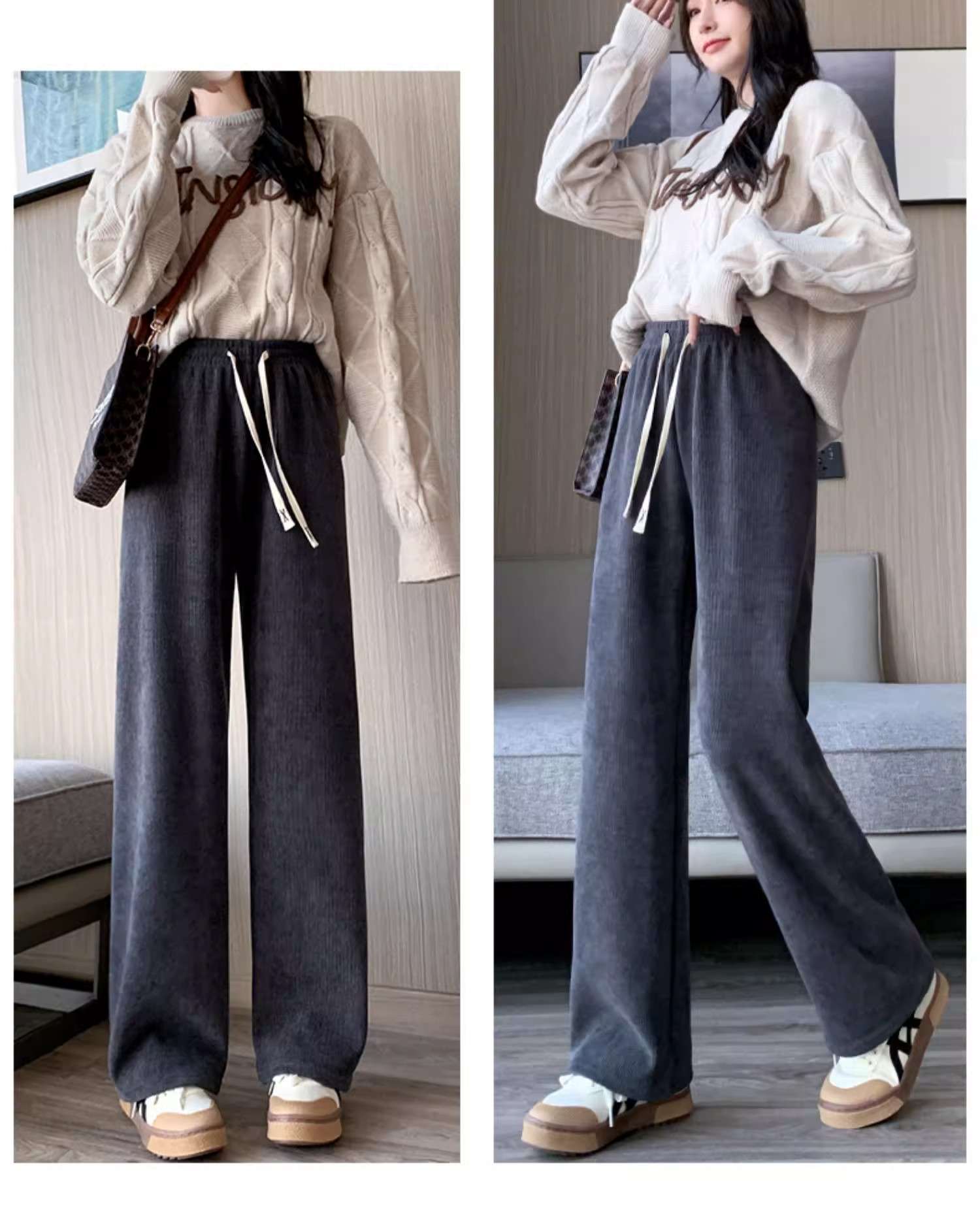 ワイドタックパンツ 楽らくゆったりコーデュロイパンツ