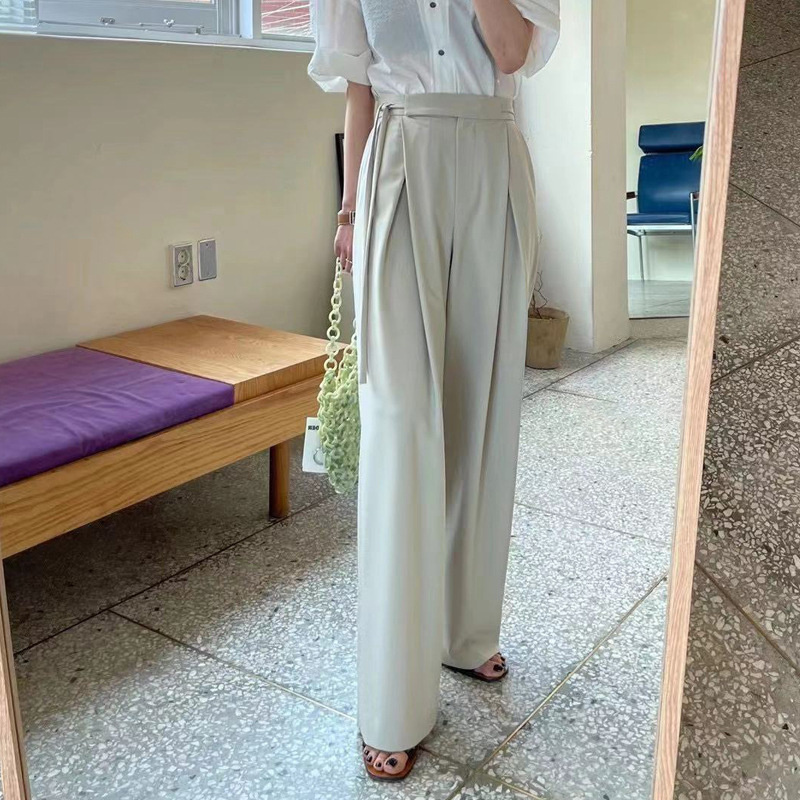 ハイウエストワイドタックパンツ ロング丈着痩せレディース