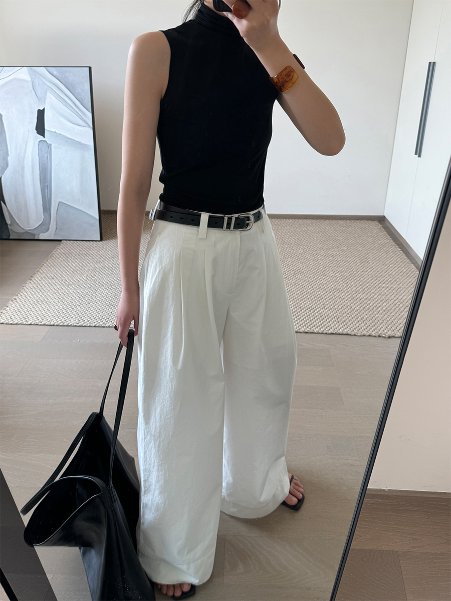 ワイドタックパンツ 麻混フロントタックワイドパンツ