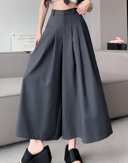 タックワイドパンツ レディース タック入りワイドパンツ 黒 不規則デザイン