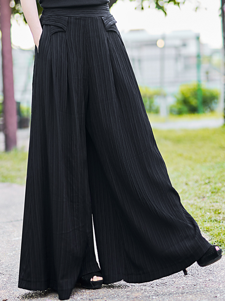 ワイドタックパンツ 優雅なプリーツタックワイドパンツ