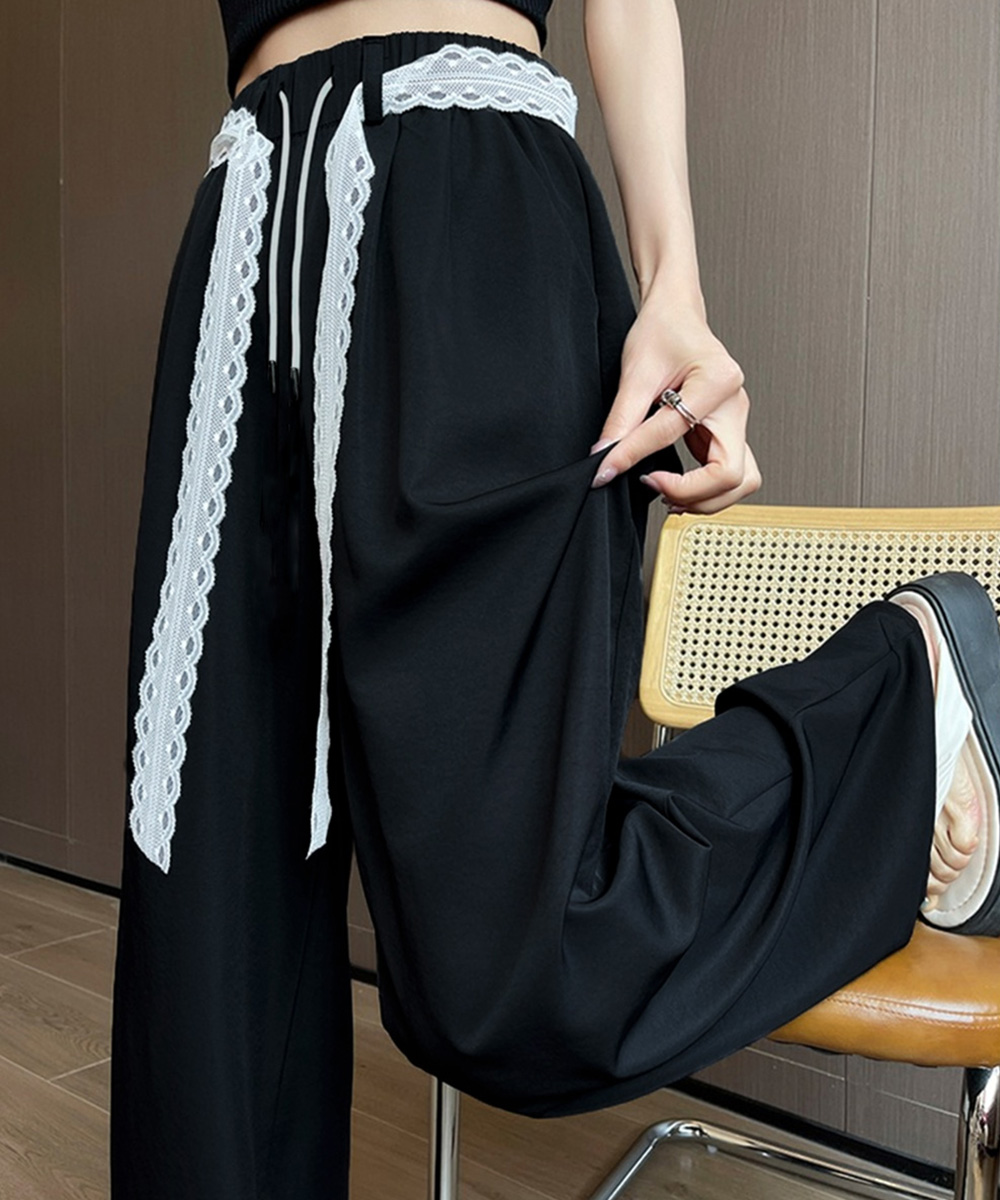 レースベルト付きワイドタックパンツ