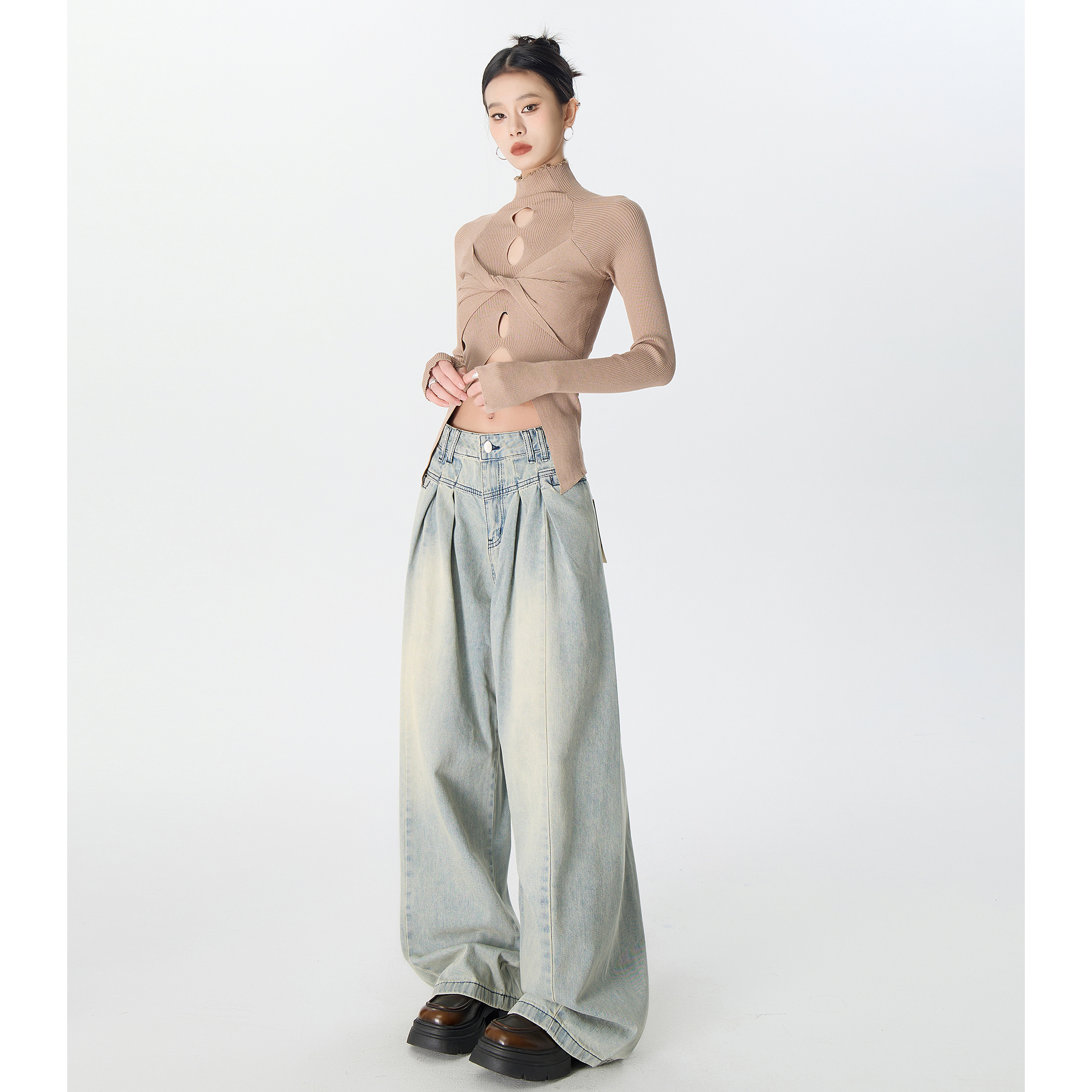 ワイドタックパンツ 立体シルエットワイドタックデニム