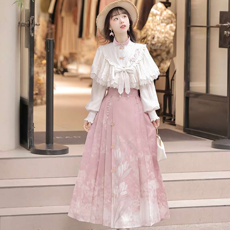 チュールスカート 清楚な花柄チュールフレアスカート