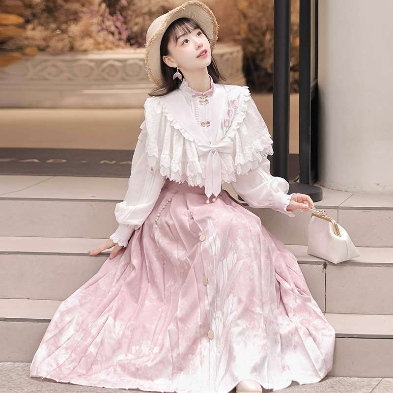 チュールスカート 清楚な花柄チュールフレアスカート
