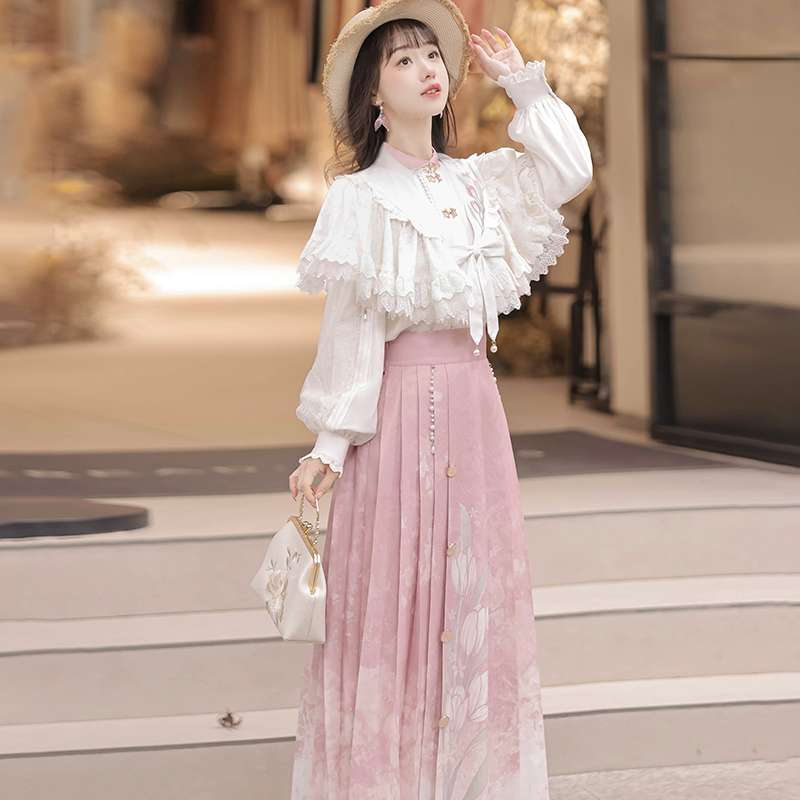 チュールスカート 清楚な花柄チュールフレアスカート