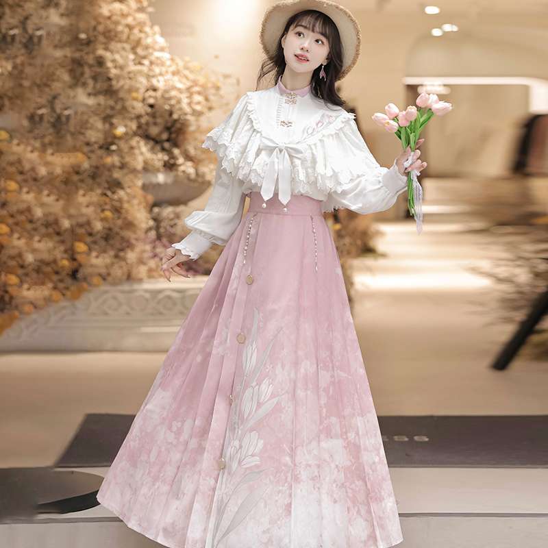 チュールスカート 清楚な花柄チュールフレアスカート