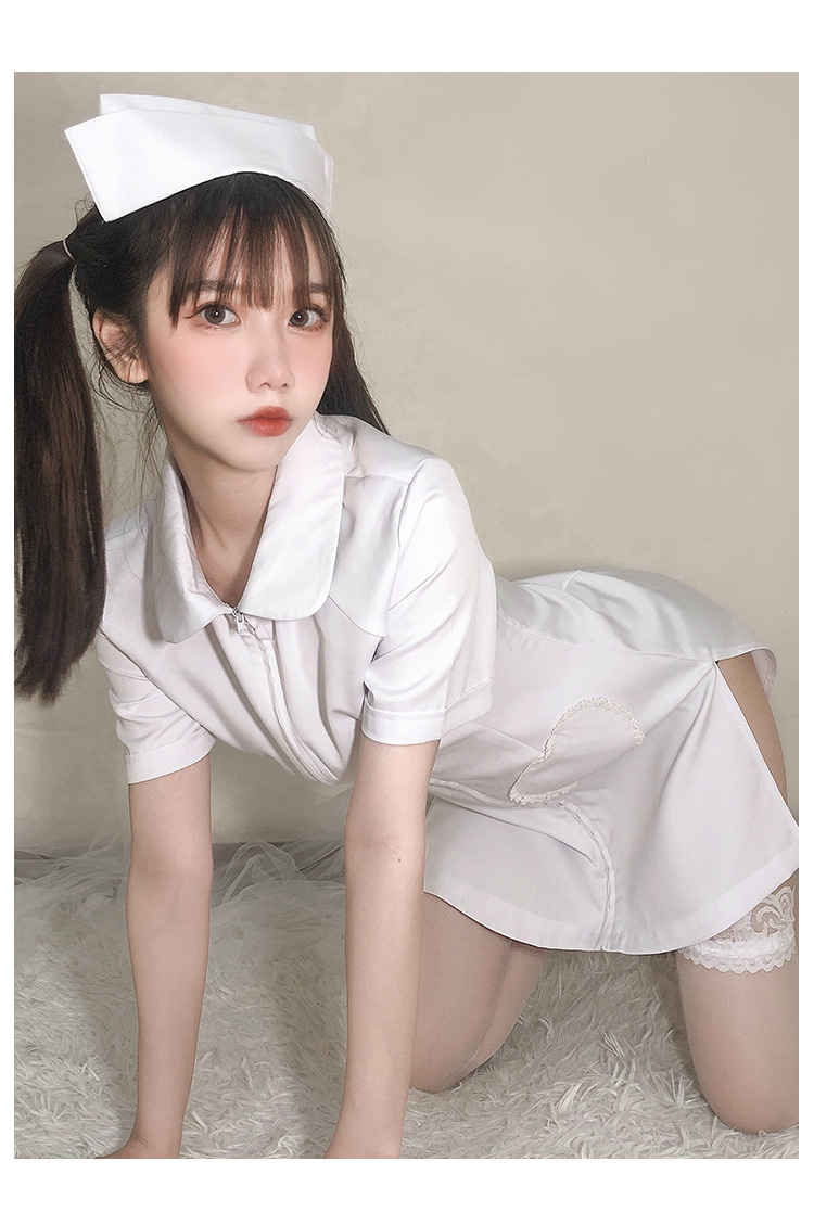 エロコスプレ 艶やか看護師 前開きジッパーミニワンピース