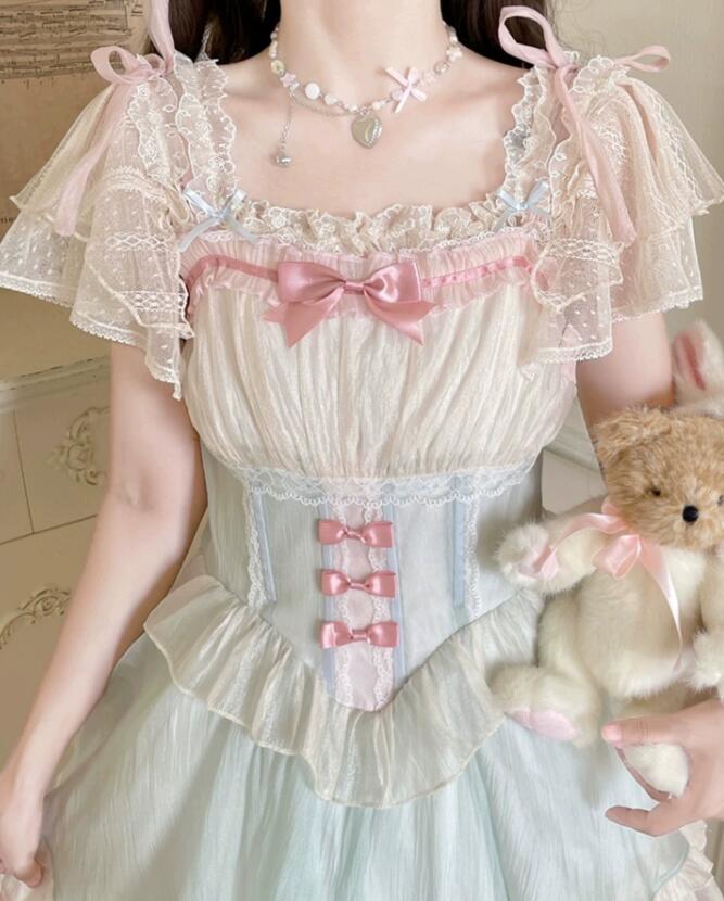 エロコスプレ 甘美系姫様風半袖ブラウス レース編み上げエロコス