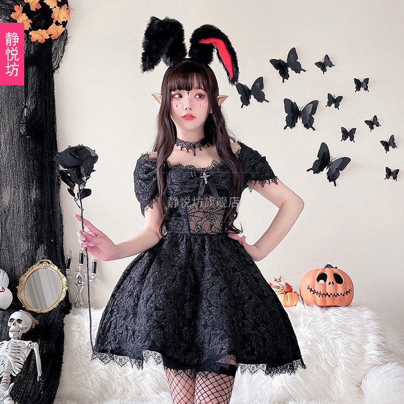 エロコスプレ 妖艶黒兎の総レースワンピース衣装セット