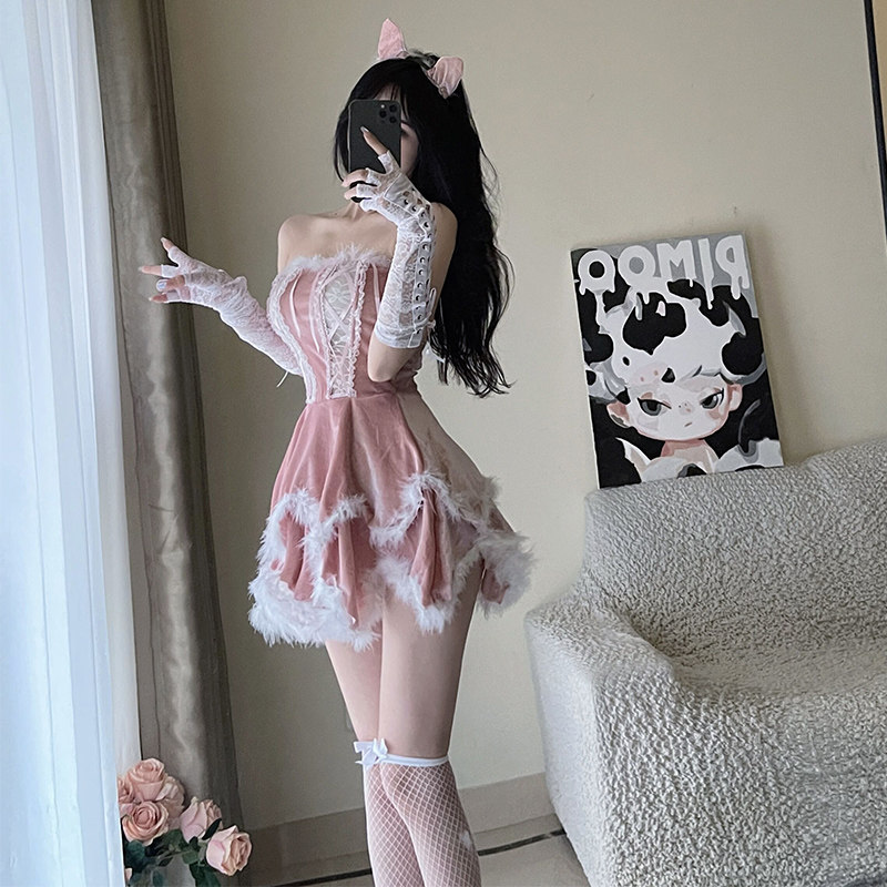 エロコスプレ 姫系ファー付きレースアップバニー衣装