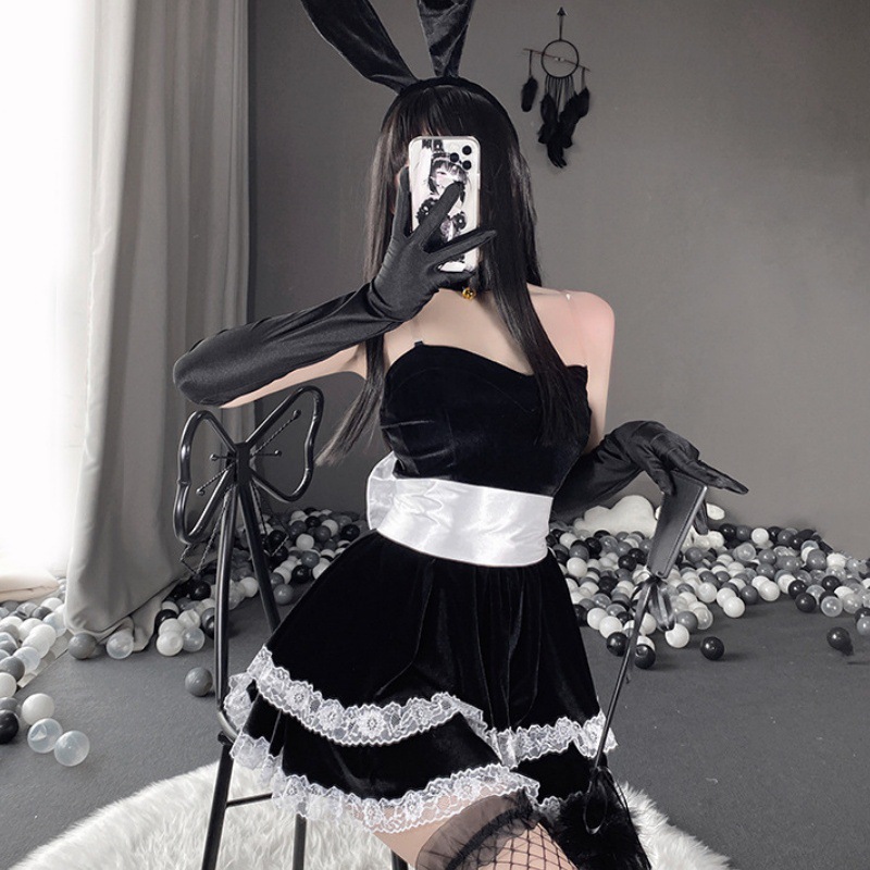 エロコスプレ 妖艶兎耳ベロアベアトップミニスカート衣装