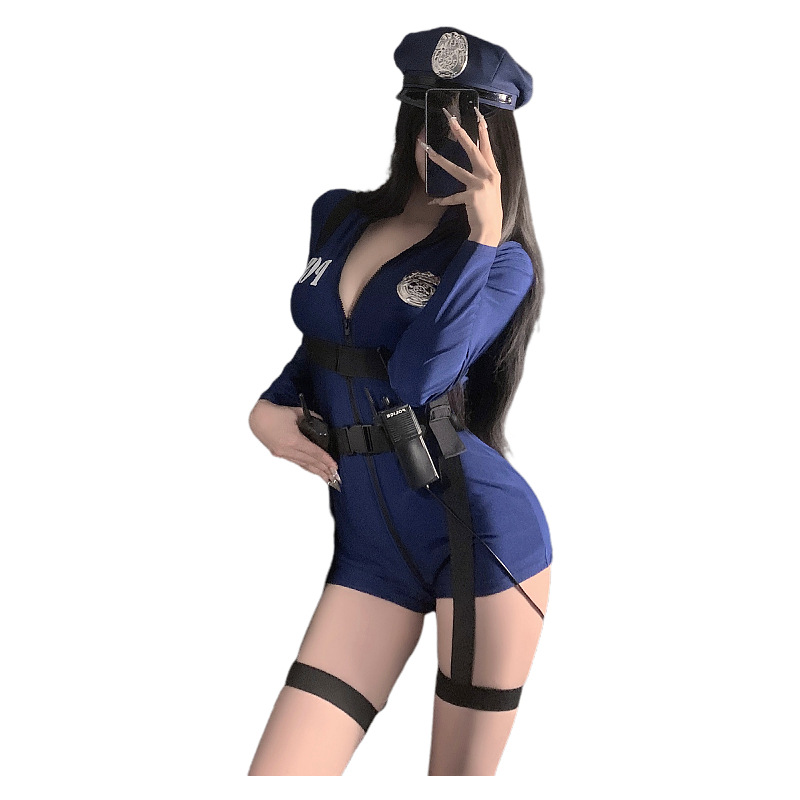 エロコスプレ 大胆開口デザインの婦警コスチューム一式