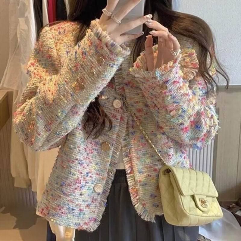 ツイードジャケット ふんわり優しいフリンジツイード上着