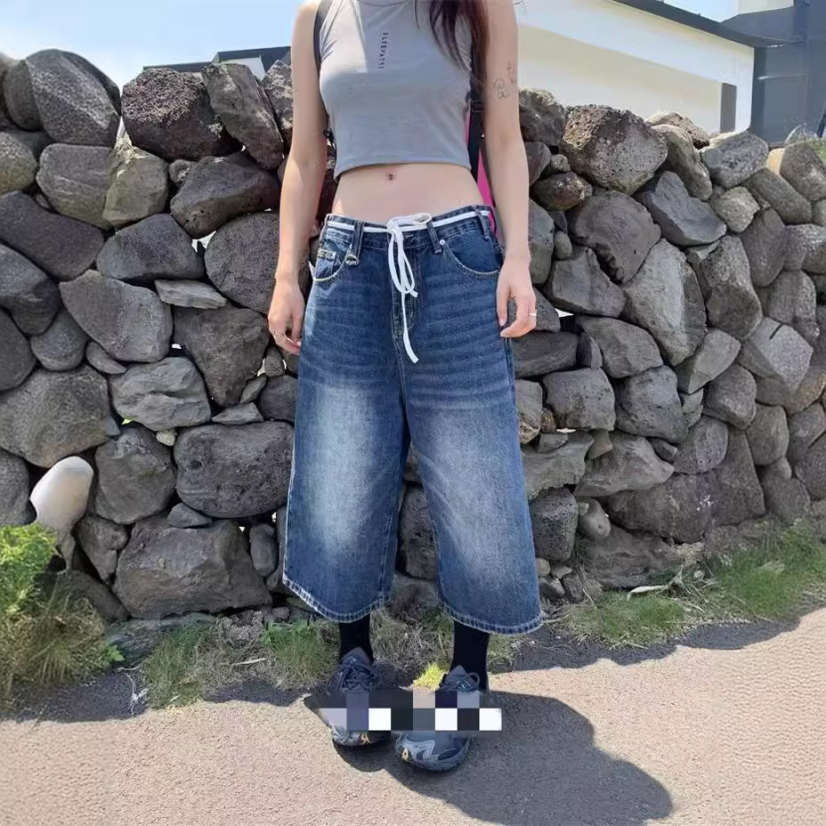 ジェンダーレスファッション ストリート系ワイドデニムパンツ