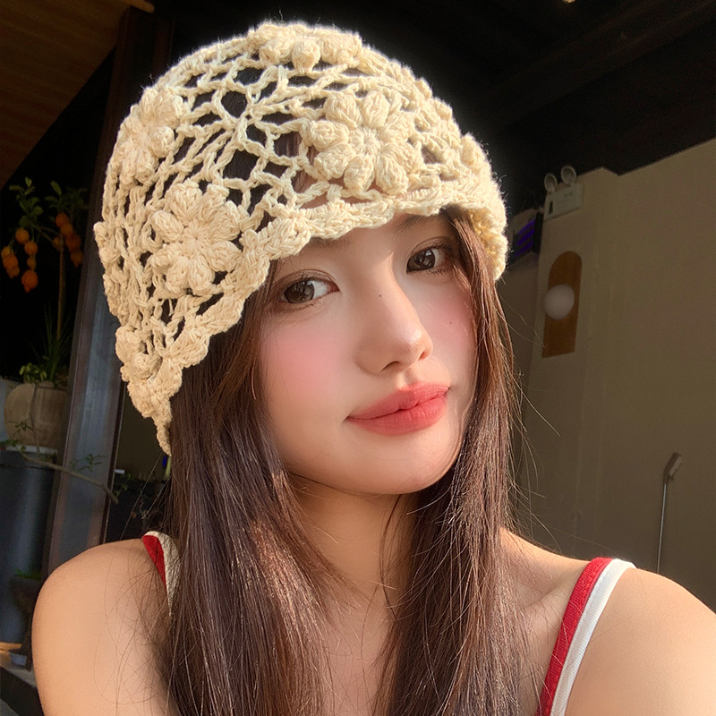 ジェンダーレスファッション 花模様かぎ針編みニット帽