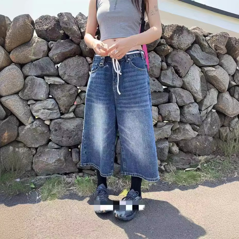 ジェンダーレスファッション ストリート系ワイドデニムパンツ