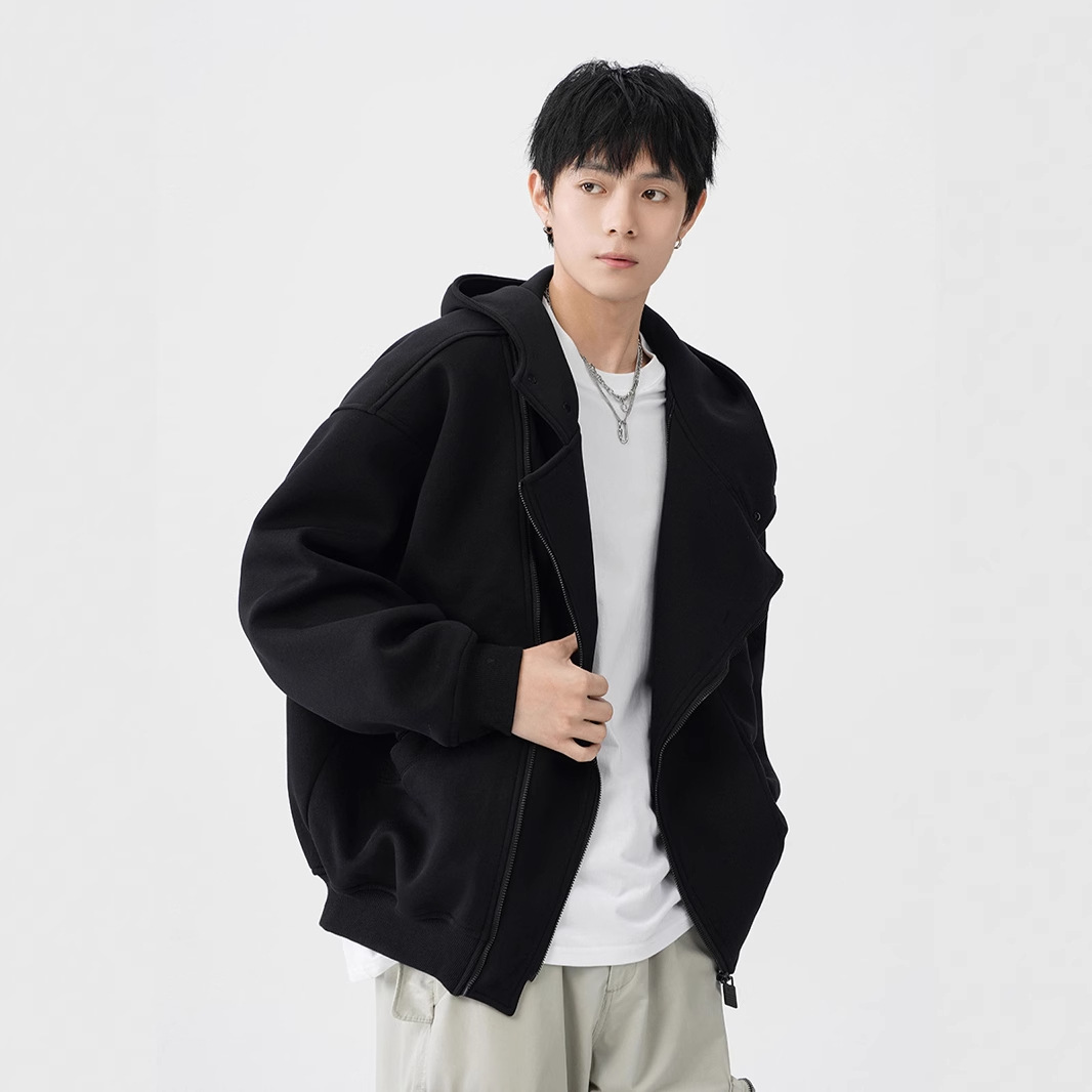 ジェンダーレスファッション ゆったりアシメジップアップパーカー