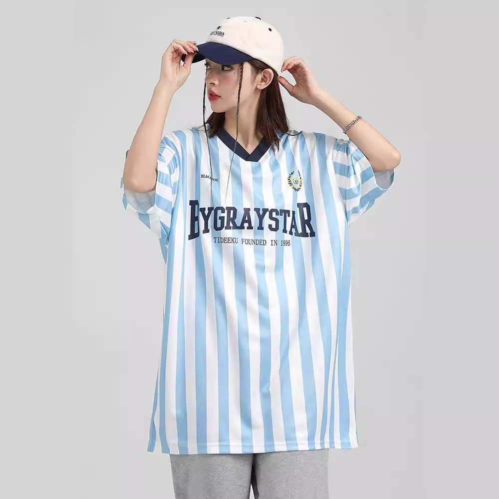ジェンダーレスファッション レトロストライプ ゆるスポーツシャツ