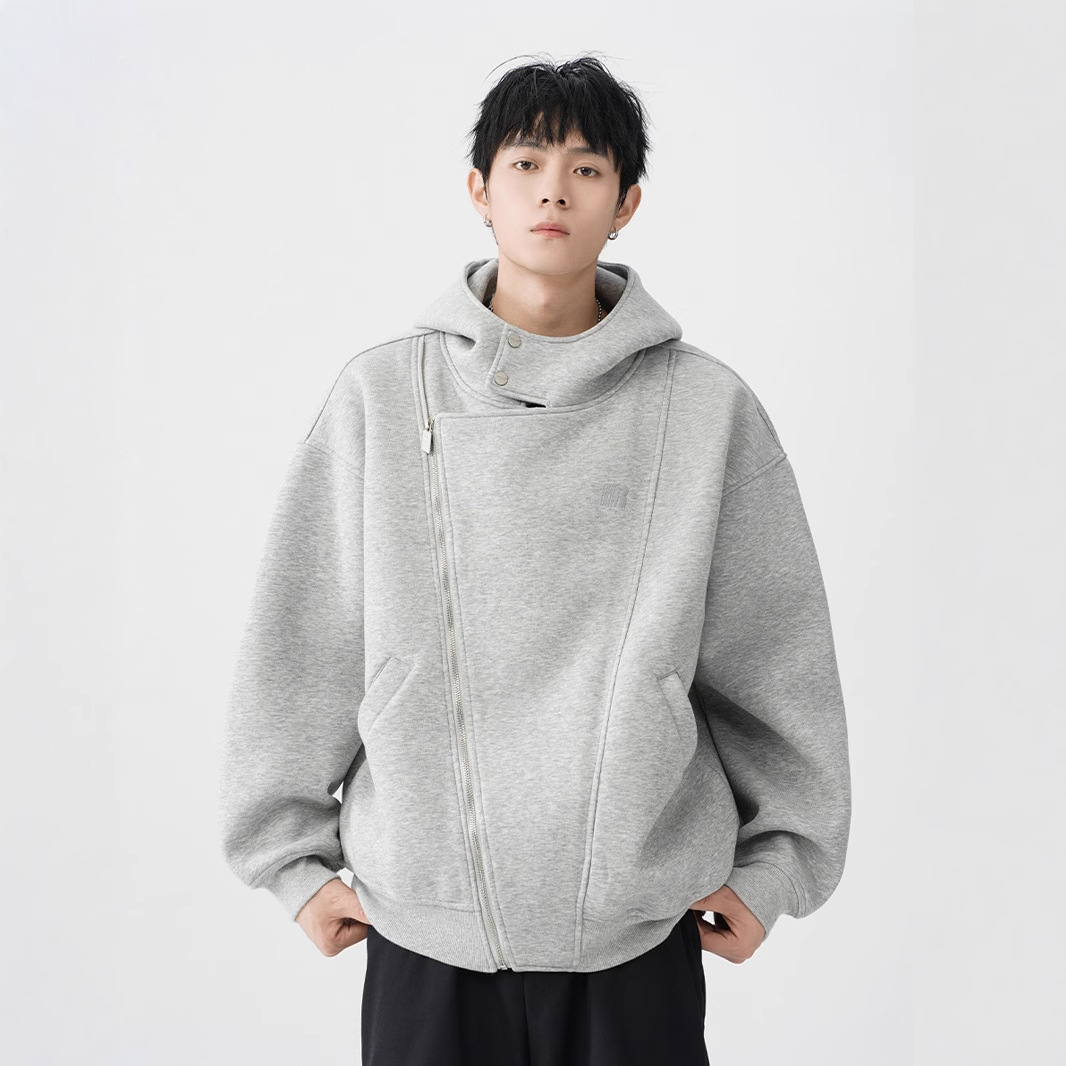ジェンダーレスファッション ゆったりアシメジップアップパーカー