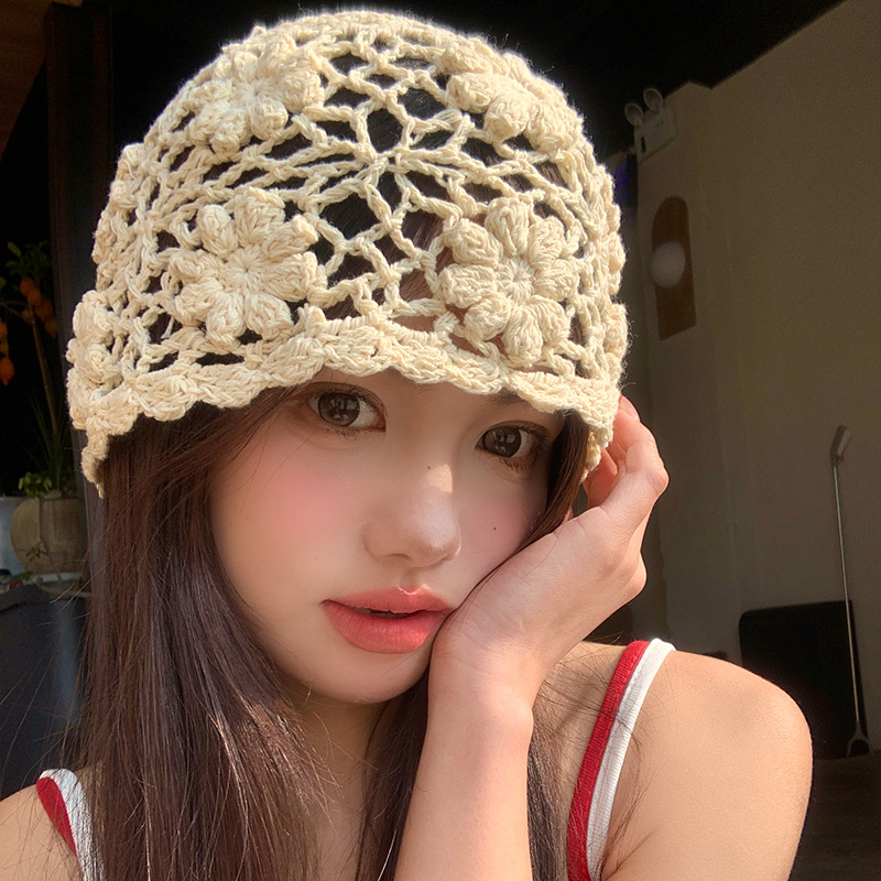 ジェンダーレスファッション 花模様かぎ針編みニット帽