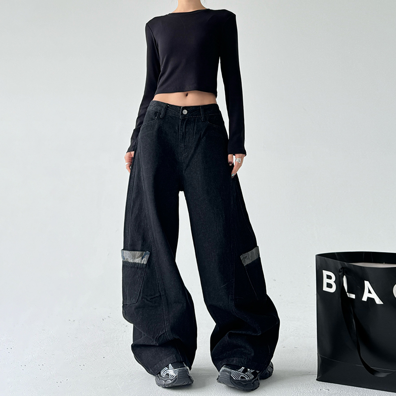 ジェンダーレスファッション ワイドシルエットミリタリーデニムパンツ