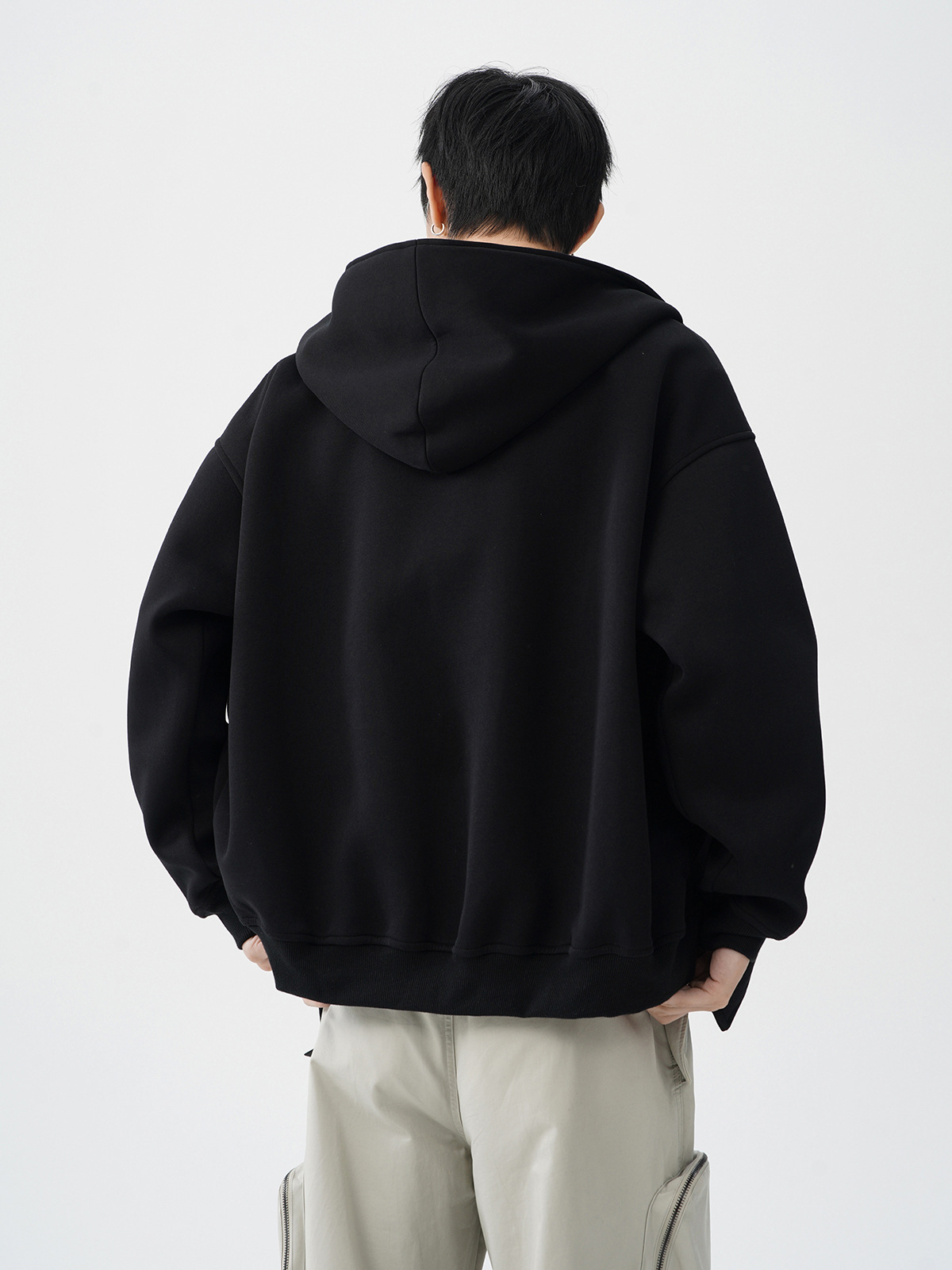 ジェンダーレスファッション ゆったりアシメジップアップパーカー