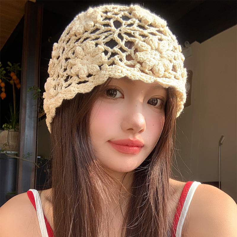 ジェンダーレスファッション 花模様かぎ針編みニット帽