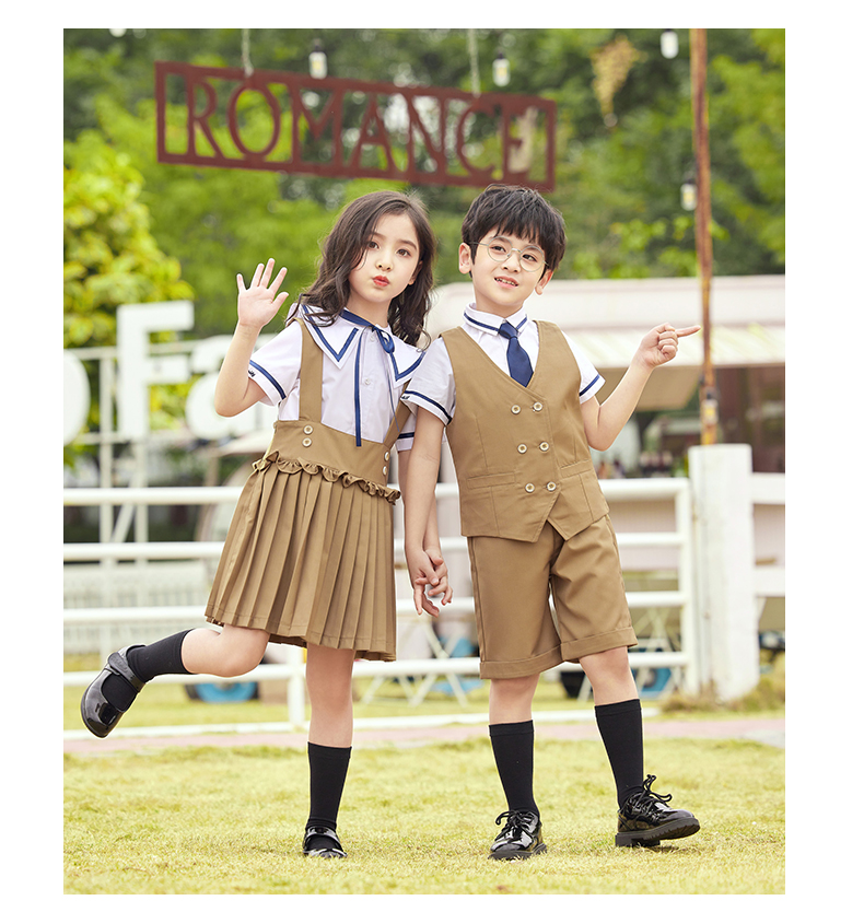 【Kids】ベージュ/ブラウン　学園風ツーピース制服セット