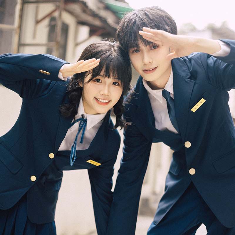 制服コスプレ　定番ブレザー制服風セットアップ ネイビー 紺 金ボタン
