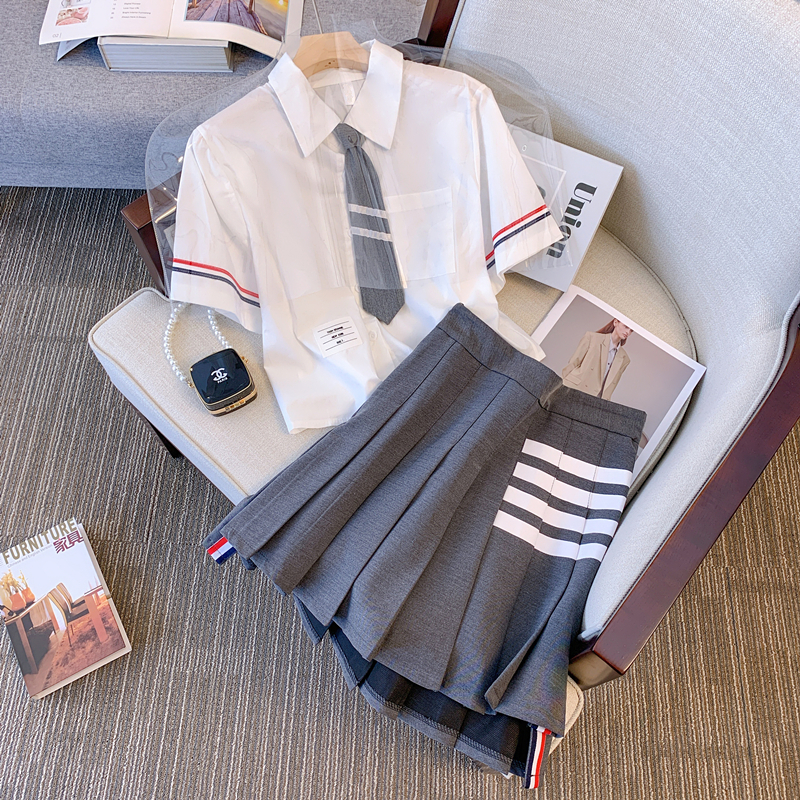 グレー 　モダンライン学園プリーツスカート　制服セット