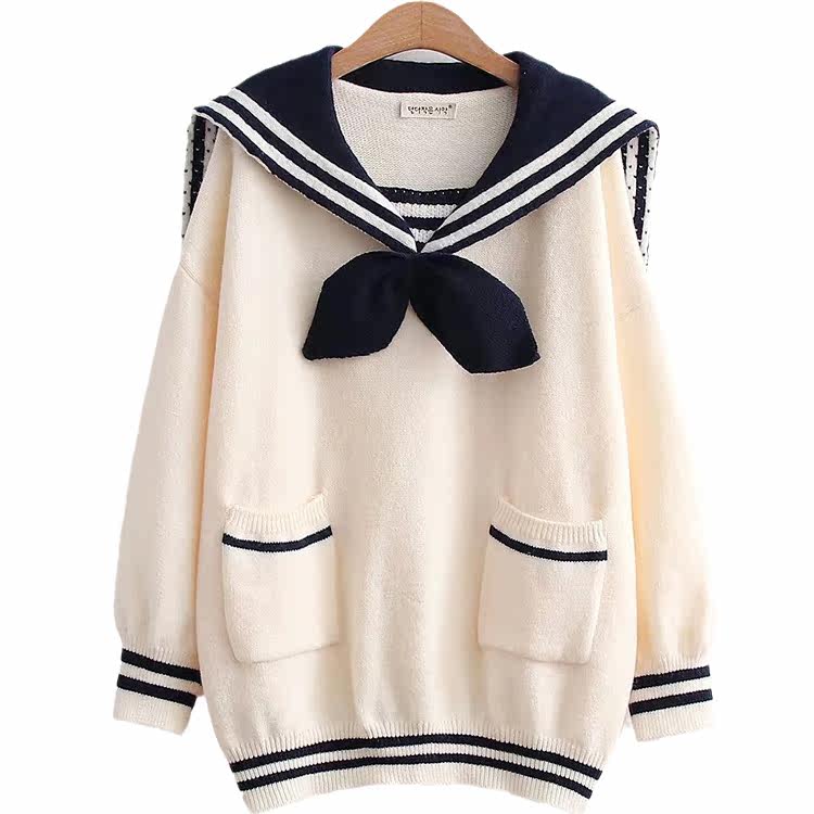 制服コスプレ 二色配色セーラーカラーニットトップス