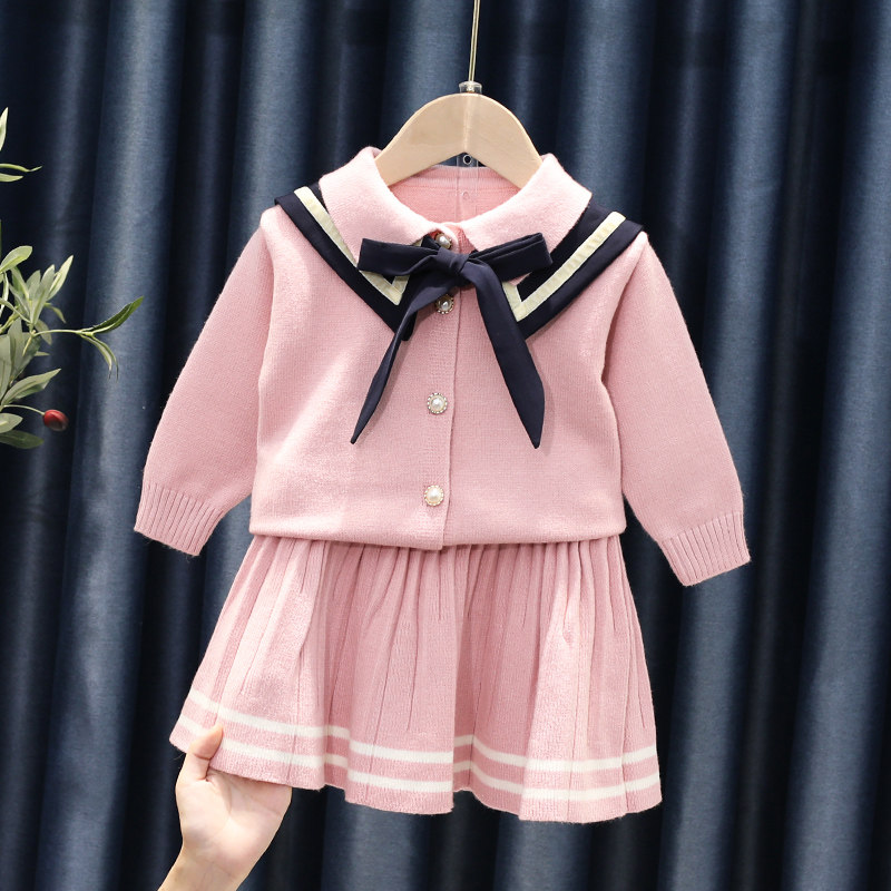 【kids】 清楚系セーラーカーディガンとプリーツスカートのセットアップ