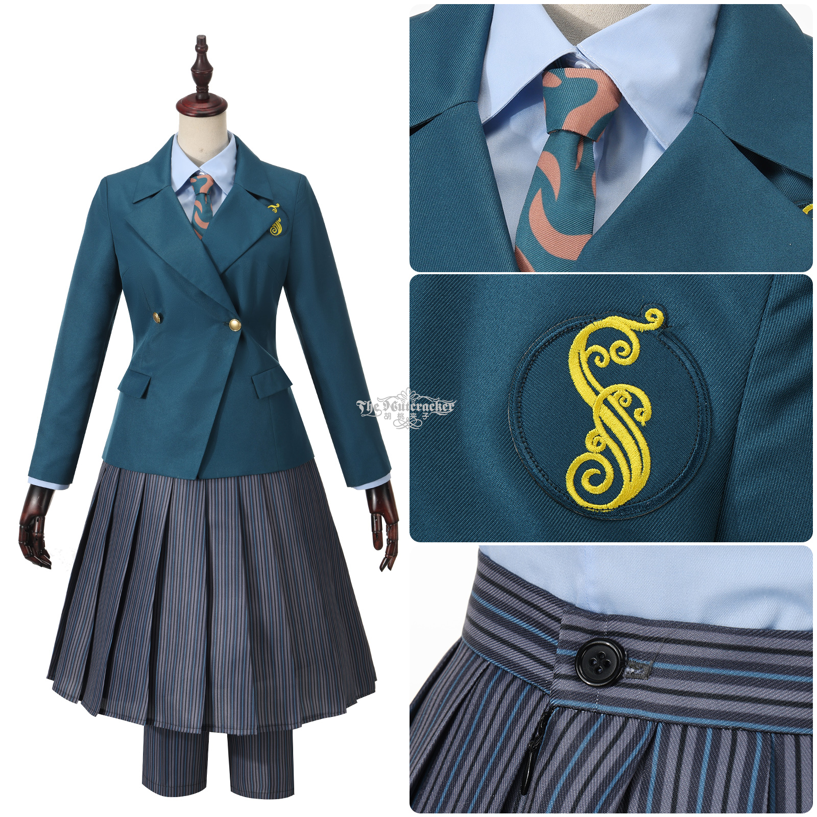 魔法学校風　制服コスプレセット　ブルーグリーン
