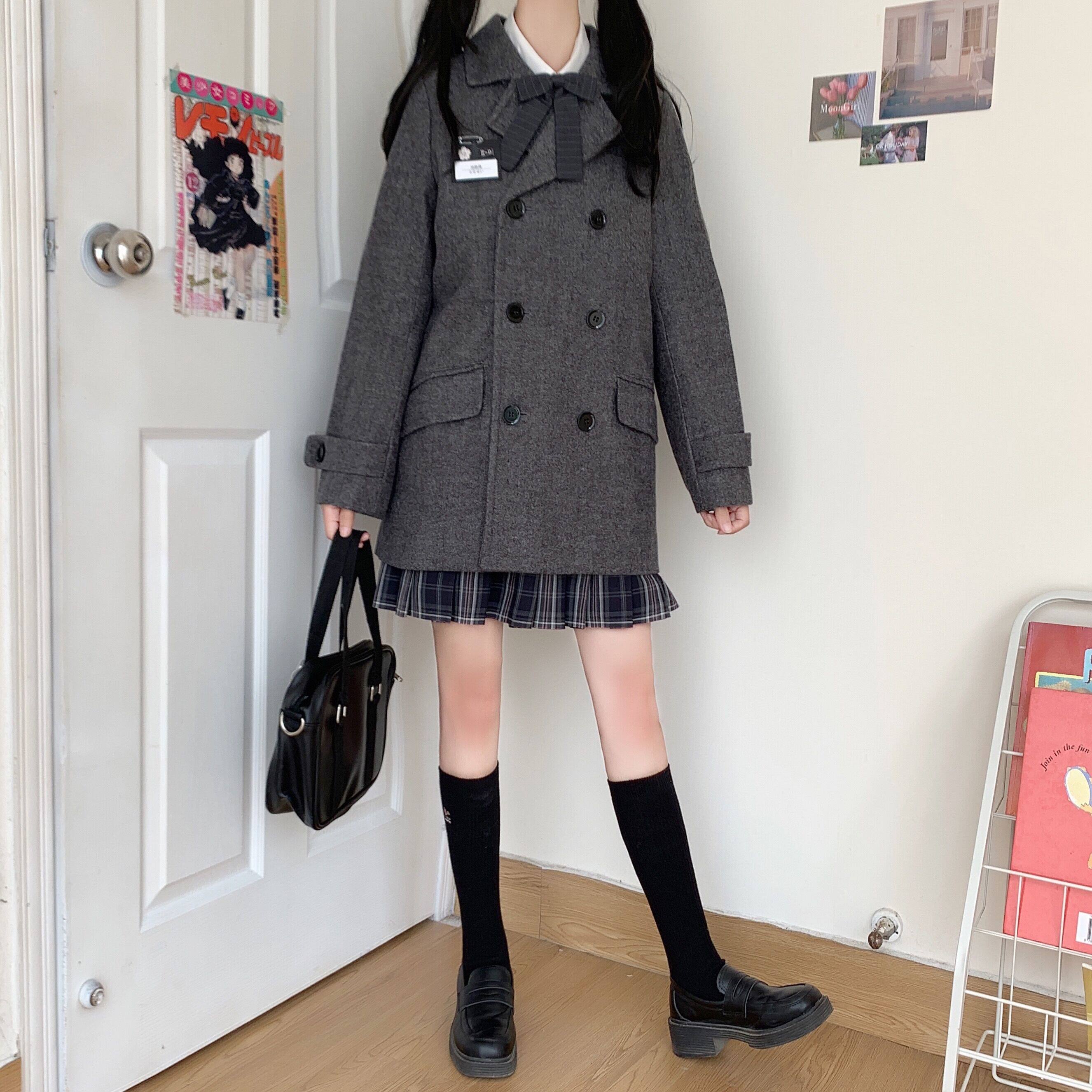 制服セット ダブルボタンコート×チェック柄スカートセット