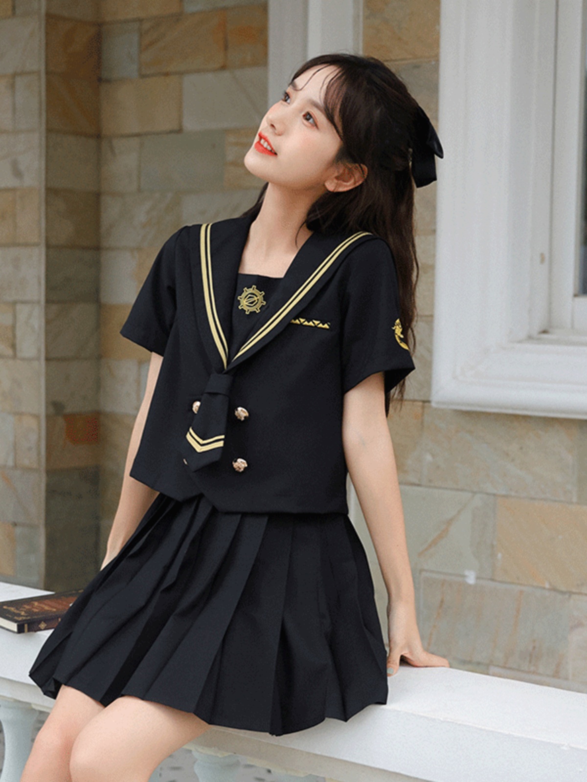 BLACK 海軍風　クールな夏用セーラー制服セット