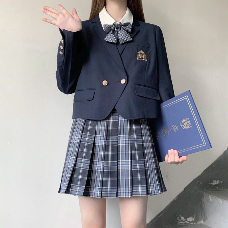 金ボタン刺繍ショート丈制服ブレザー　紺・黒