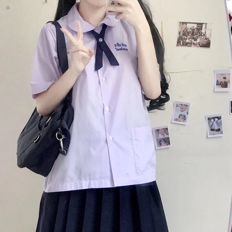 海外風制服　パステルパープル　半袖シャツリボン付きセット
