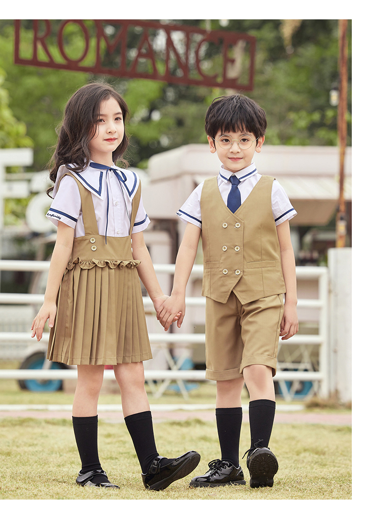 【Kids】ベージュ/ブラウン　学園風ツーピース制服セット
