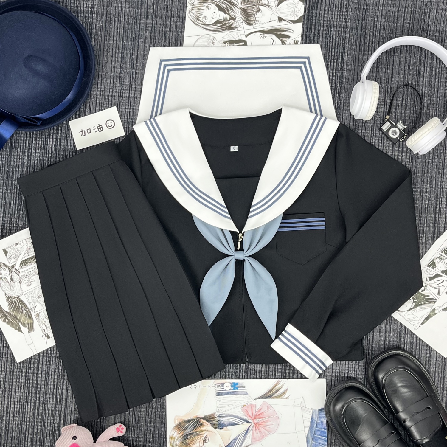 ブラック×ブルーリボン　清楚なセーラー服セット