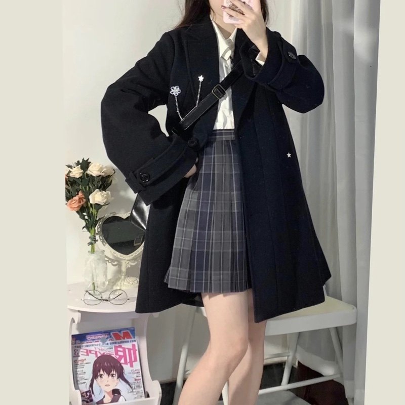 ★★コート付制服セット★★刺繍ロングコート×白シャツ×プリーツスカートセット