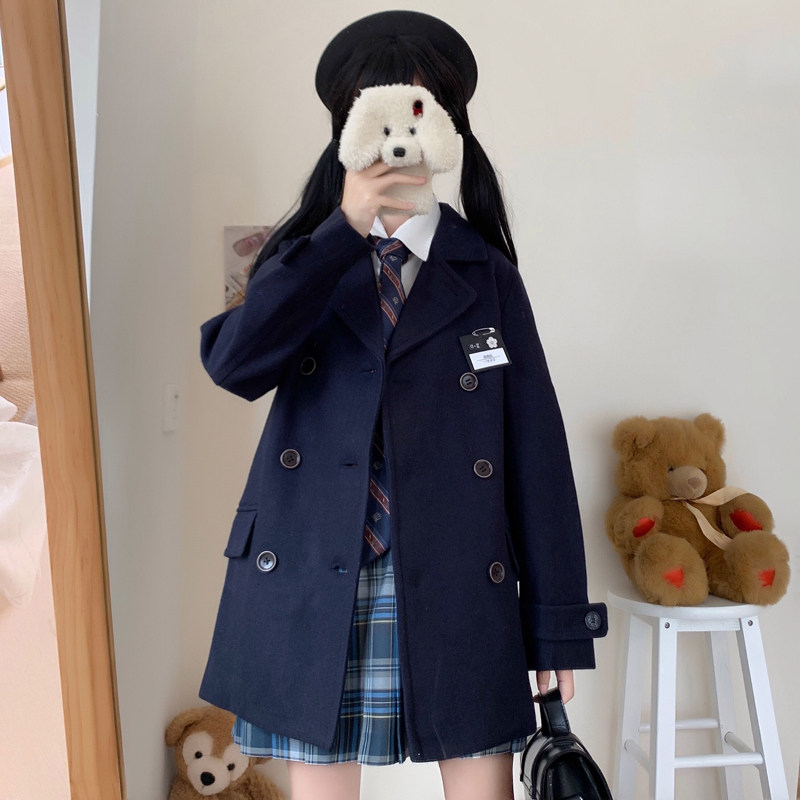 制服セット ダブルボタンコート×チェック柄スカートセット