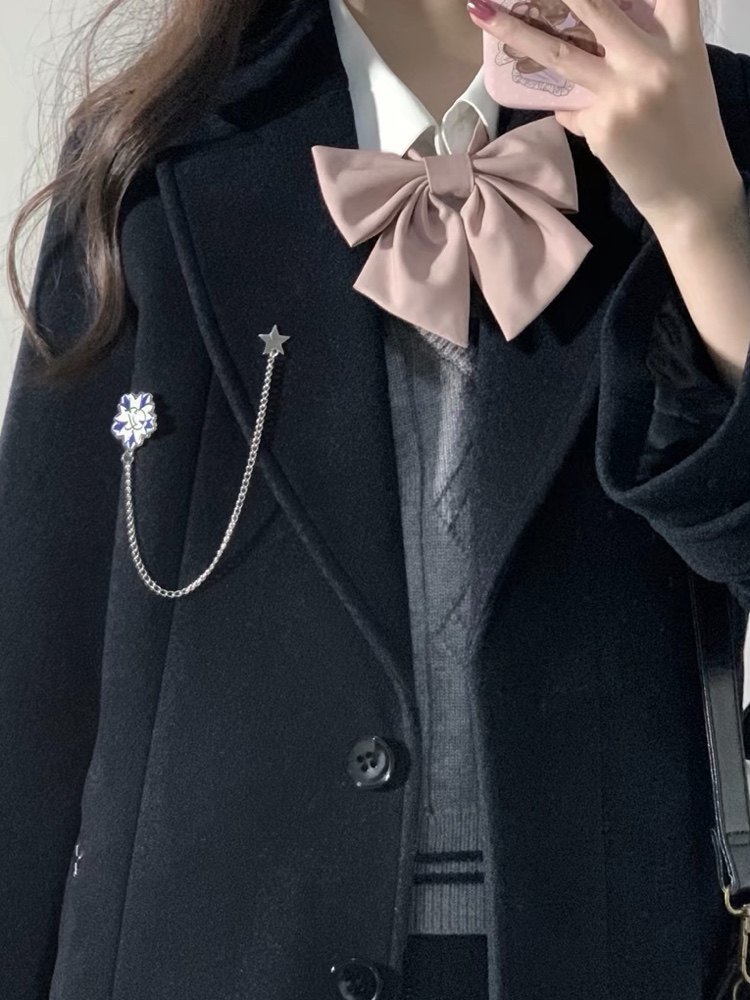 ★★コート付制服セット★★刺繍ロングコート×白シャツ×プリーツスカートセット