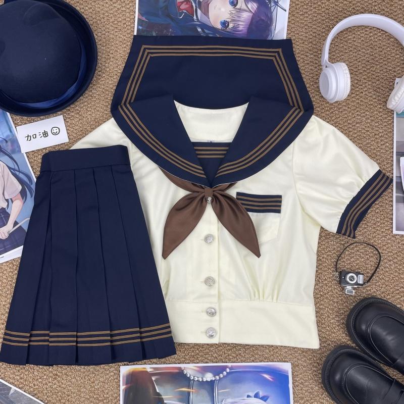 レトロ　ブラウンライン＆リボン  セーラー制服セット