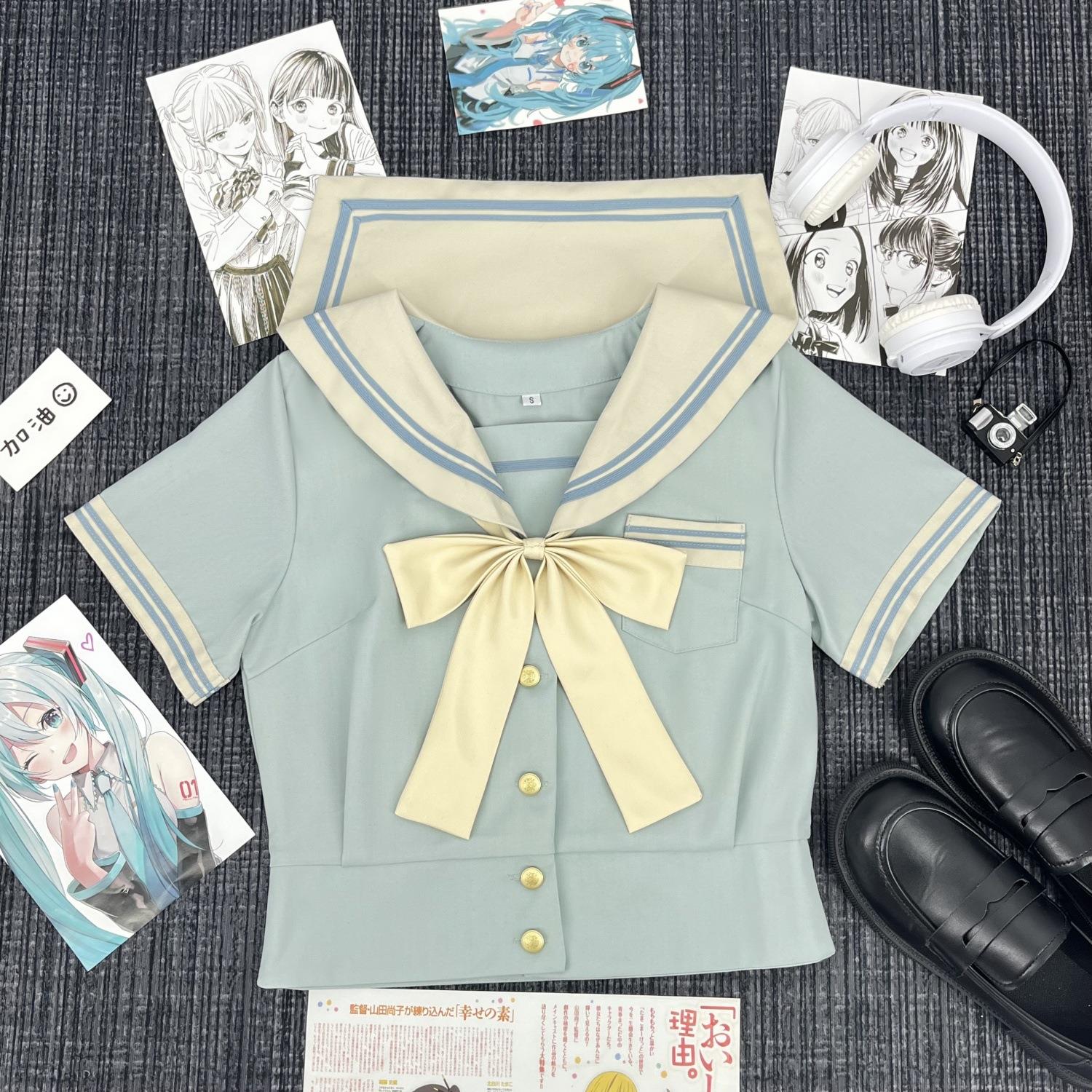 制服コスプレ　水色＆クリーム色　 半袖／長袖　セーラー服セット