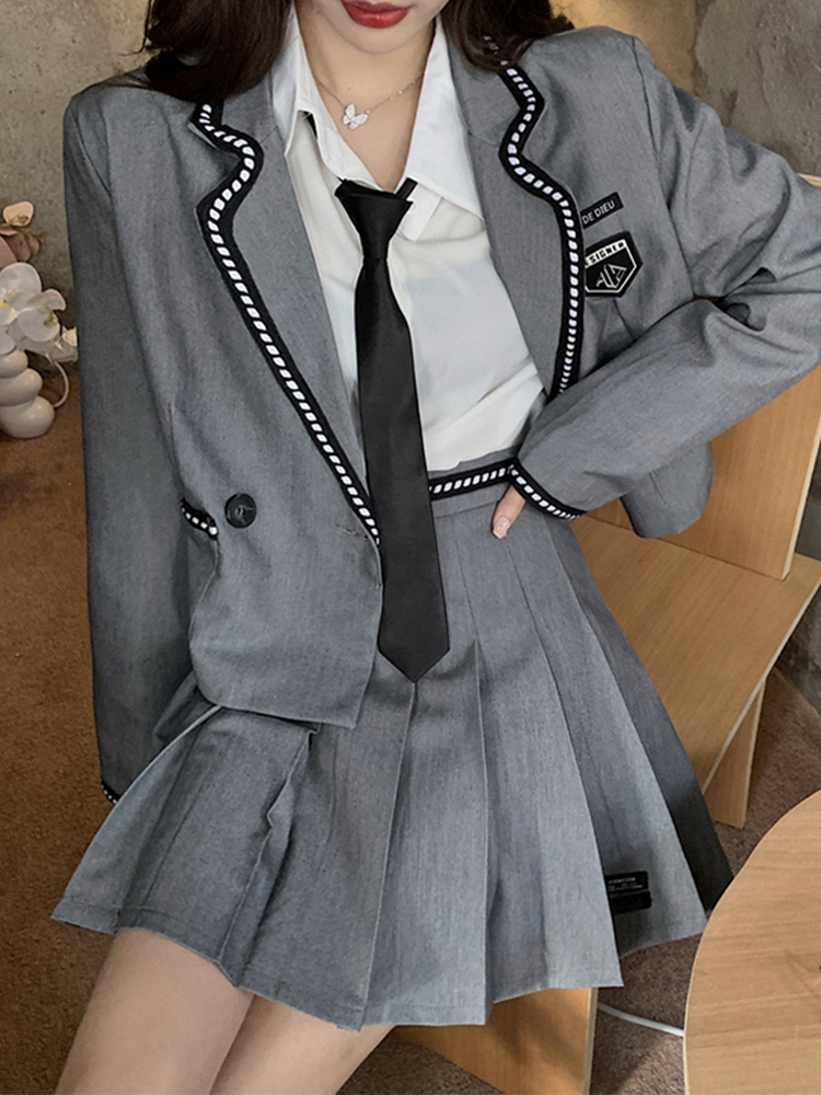 制服コスプレ 学園風ブレザージャケット＆プリーツスカート三点セット