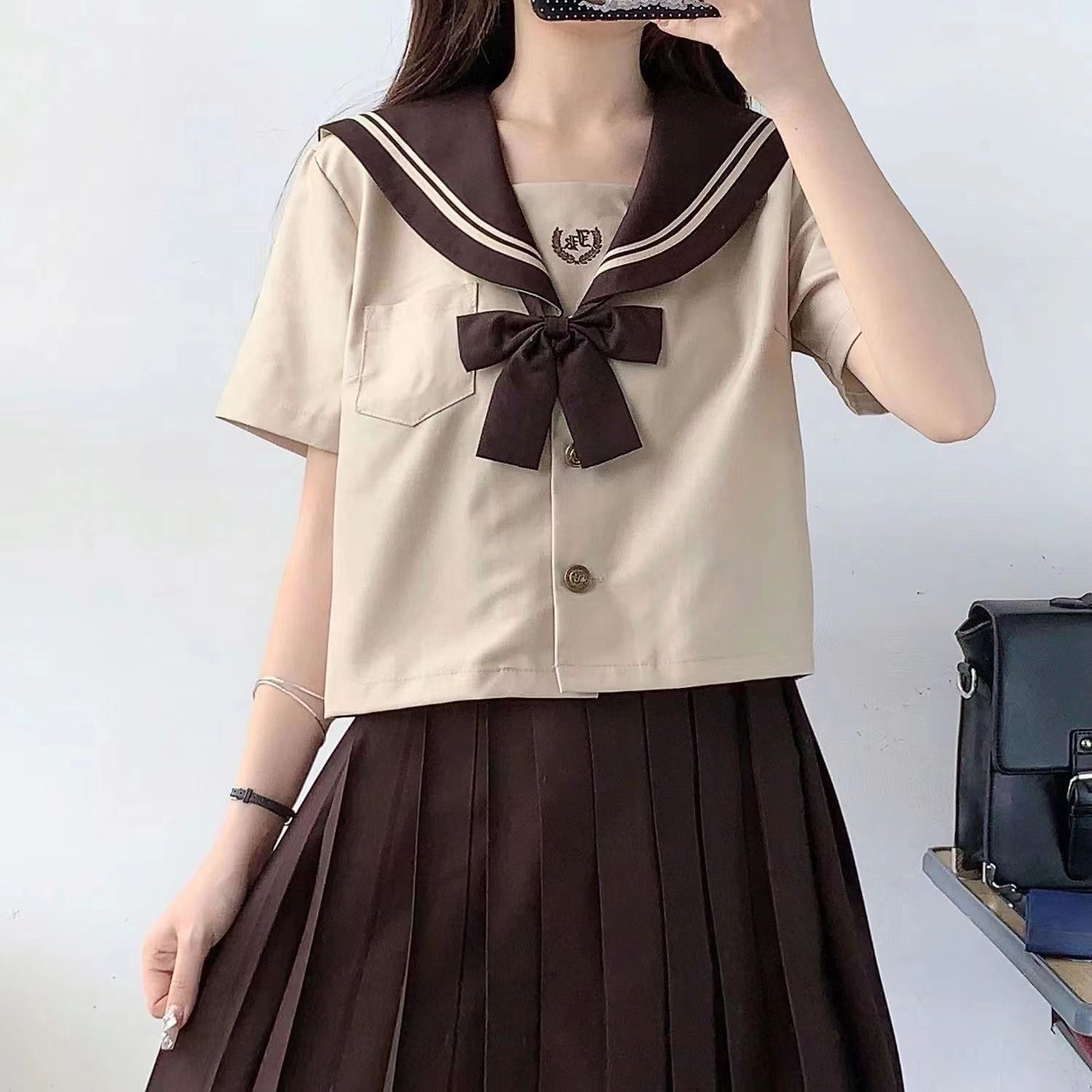 制服コスプレ　半袖／長袖 ブラウン　茶色　上品　レトロ　セーラー服