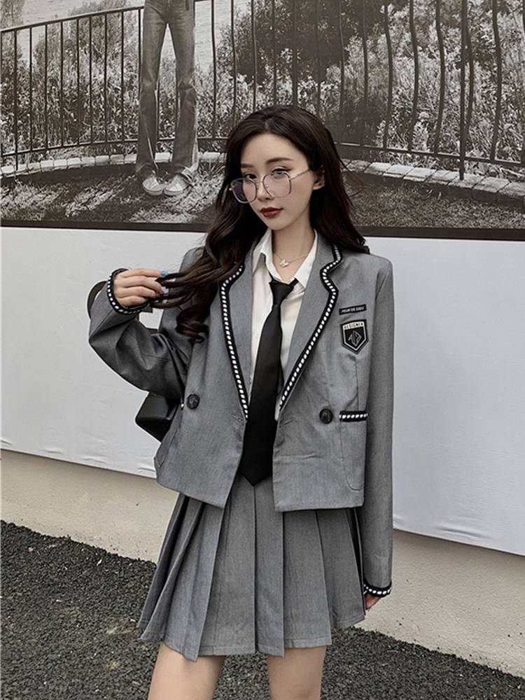 制服コスプレ 学園風ブレザージャケット＆プリーツスカート三点セット