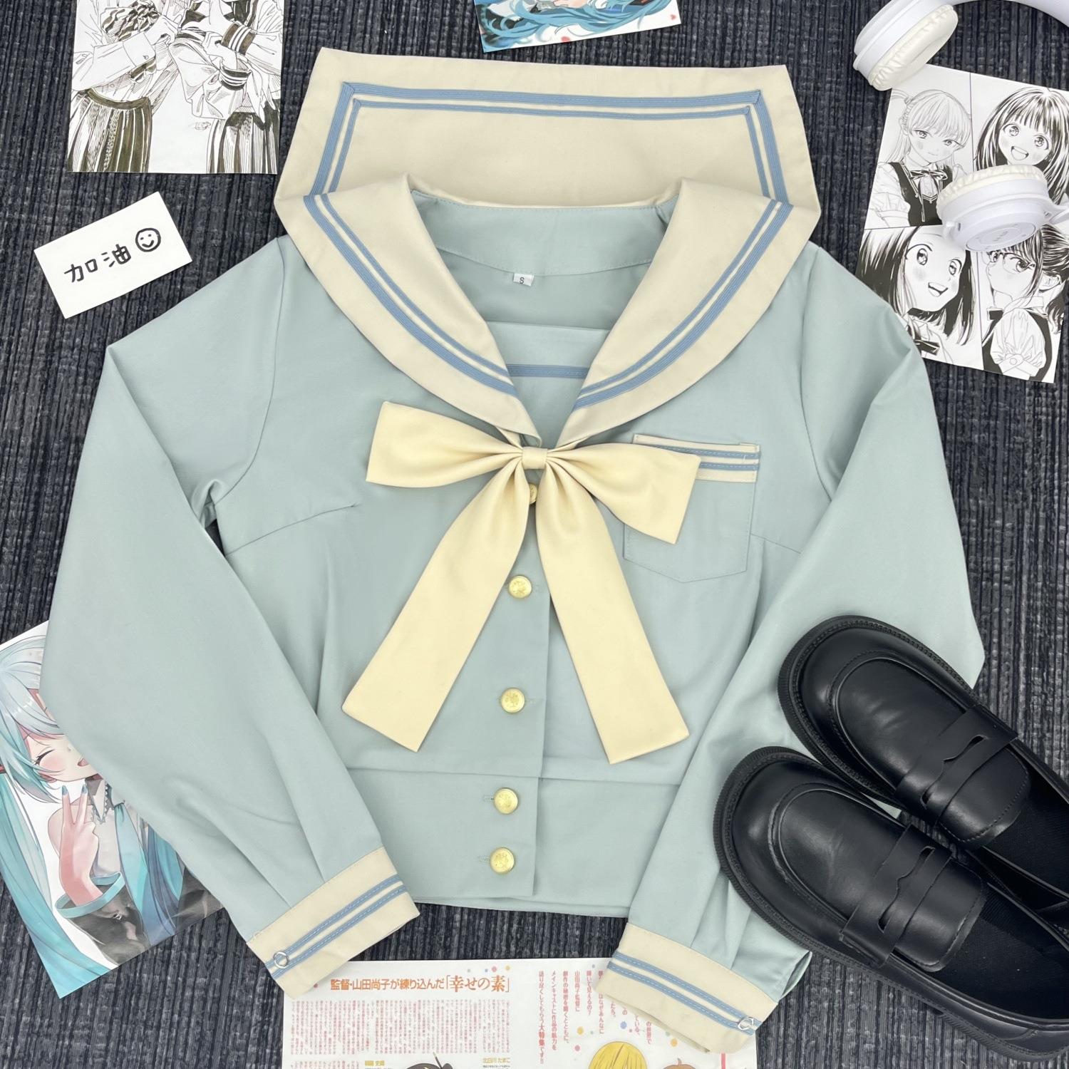 制服コスプレ　水色＆クリーム色　 半袖／長袖　セーラー服セット