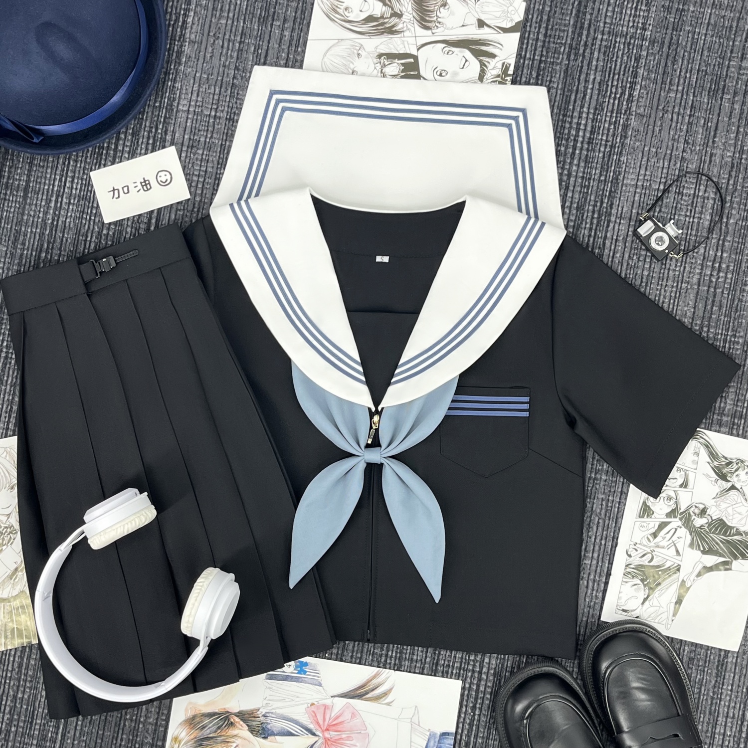 ブラック×ブルーリボン　清楚なセーラー服セット
